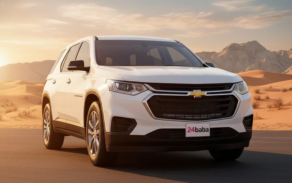 Chevrolet Traverse 2021 White front view with headlights Chevrolet Traverse 2021 White front view with headlights