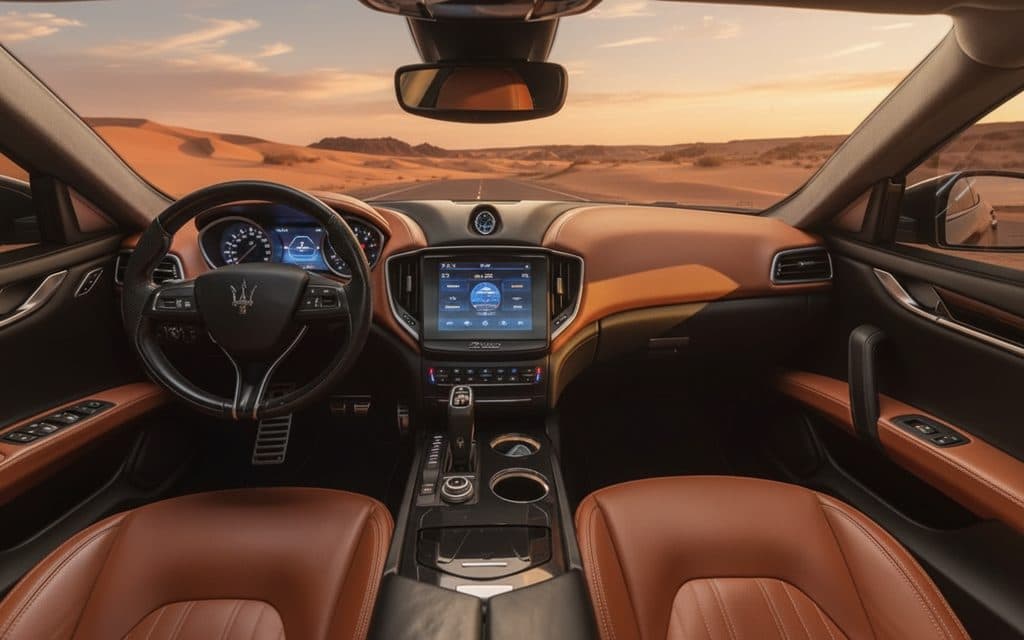 Maserati Ghibli 2020 dashboard and infotainment – rental in Dubai Maserati Ghibli 2020 dashboard and infotainment – rental in Dubai