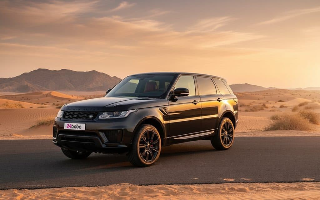 LandRover RangeRoverSport 2021 Black front view with headlights LandRover RangeRoverSport 2021 Black front view with headlights