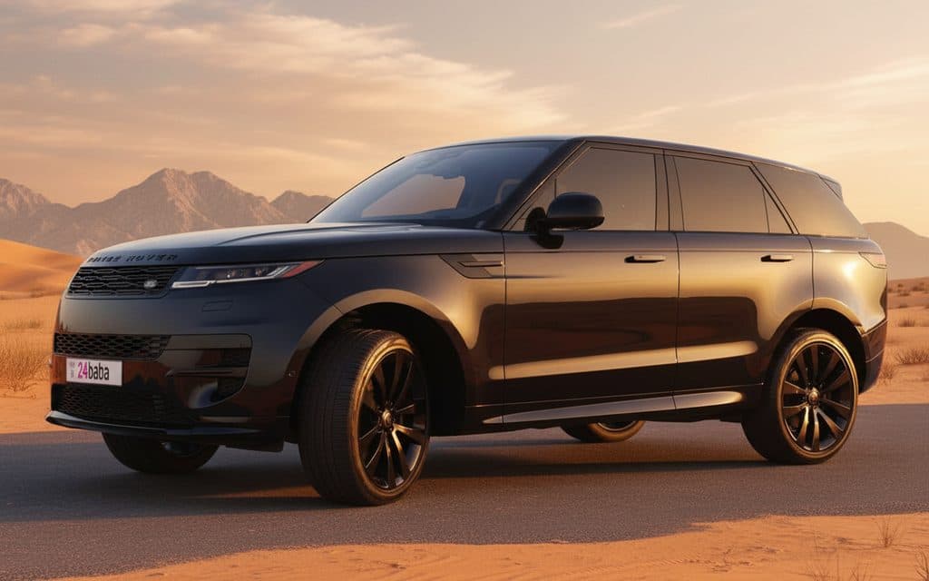LandRover RangeRoverSport 2024 Black front view with headlights LandRover RangeRoverSport 2024 Black front view with headlights